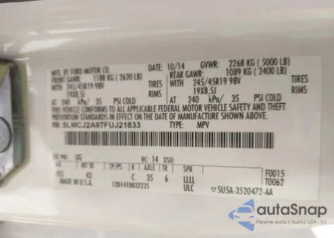 2015 Lincoln Mkc из США, поврежденный, VIN 5LMCJ2A97FUJ21833